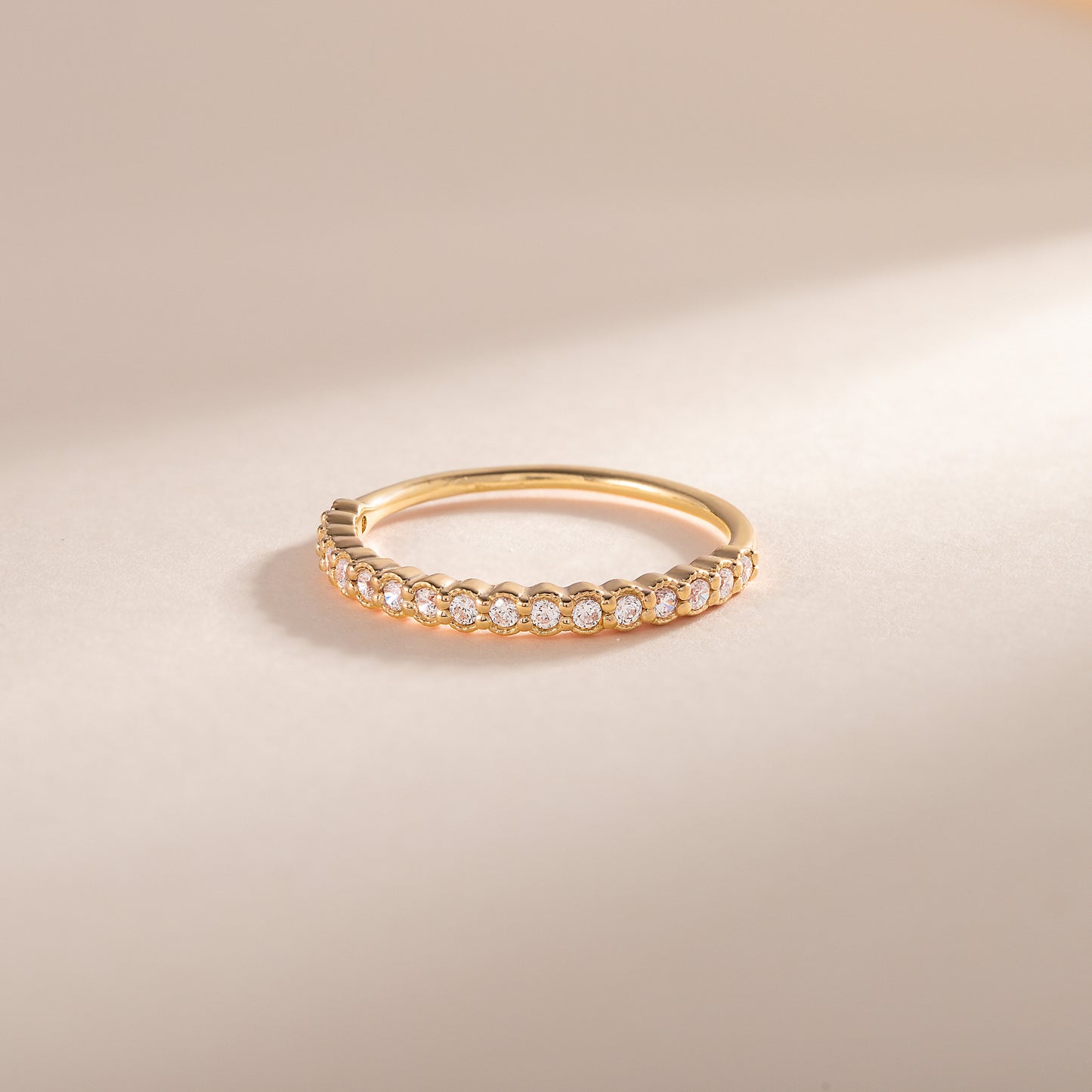 Women Dainty & Elegant 18K Yellow Gold Vermeil Silver Half Eternity Bezel Set CZ Wedding Band