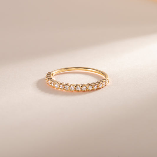 Women Dainty & Elegant 18K Yellow Gold Vermeil Silver Half Eternity Bezel Set CZ Wedding Band