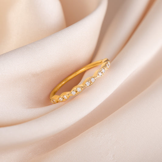 Women Delicate Minimalist 18k Yellow Gold Vermeil Silver CZ Wedding Band