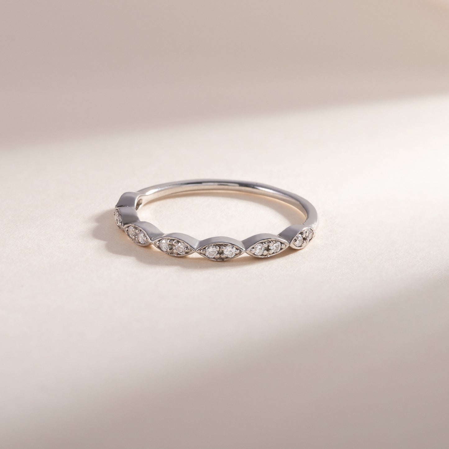 Women Dainty & Elegant 925 Sterling Silver Half Eternity CZ Wedding Band