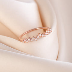 Women Minimalist Delicate 18K Rose Gold Vermeil Silver Cluster CZ Wedding Band