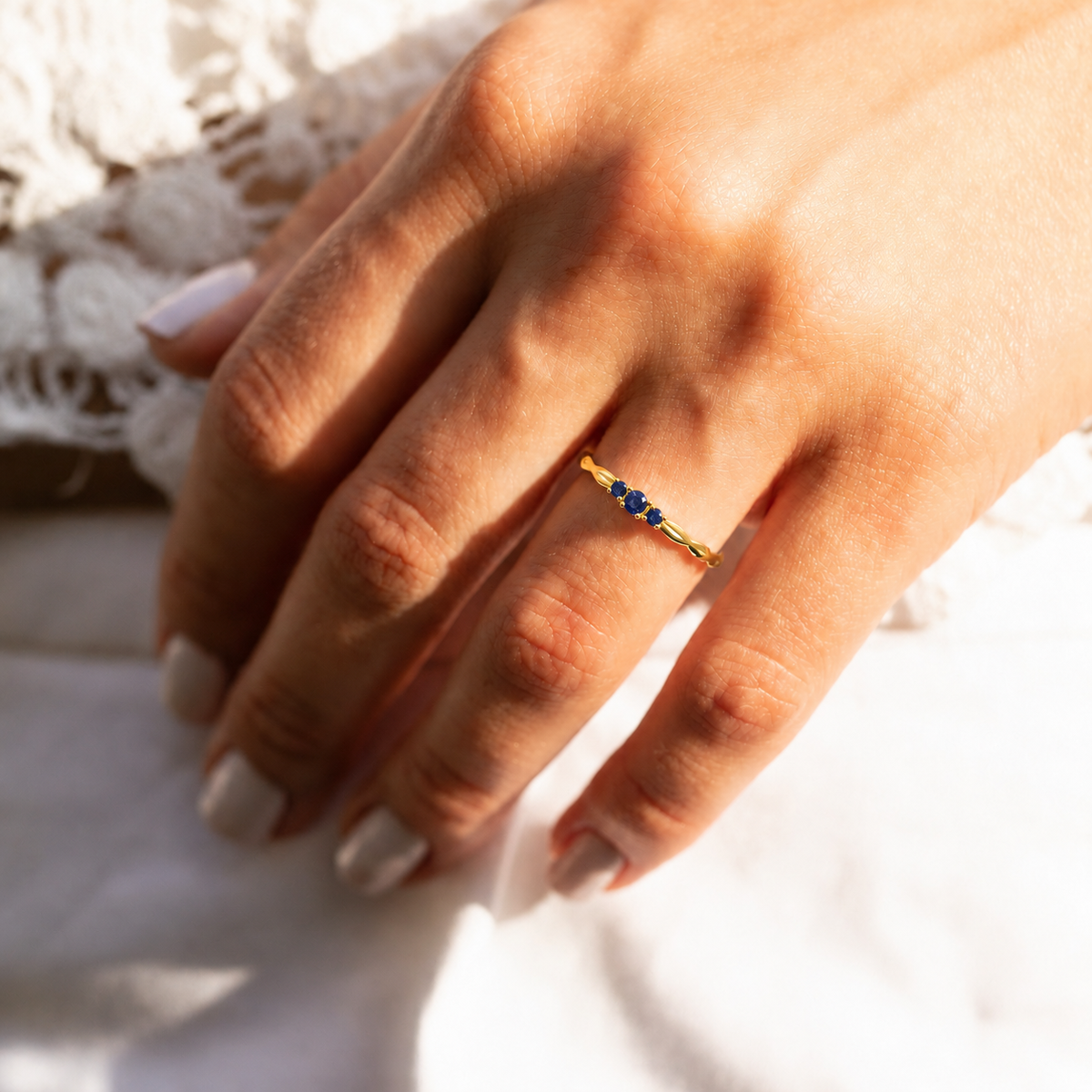 Sylvie Yellow Gold Blue Sapphire Celtic Ring