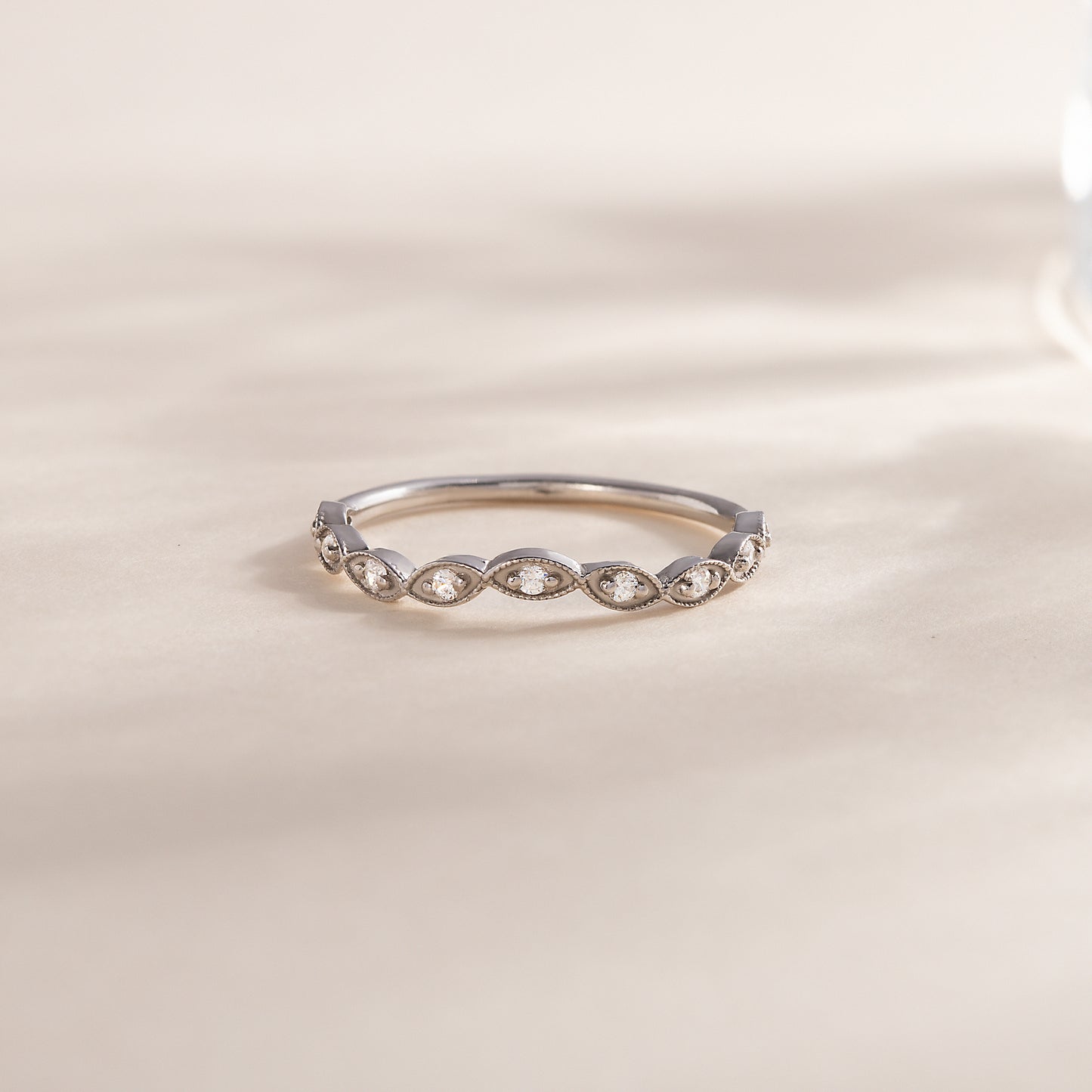 Women Dainty 925 Sterling Silver CZ Curved Stacking Wedding Band