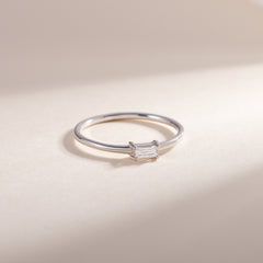 Minimalist Delicate 925 Sterling Silver Baguette CZ Solitaire Promise Ring for Her