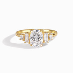Art Deco Style 18k Yellow Gold Vermeil Oval Baguette Square Engagement Ring with Cubic Zirconia