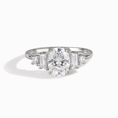 Damen einzigartiger Art-déco-Stil 925er Sterlingsilber Oval- & Baguette-Schliff Zirkonia Verlobungsring