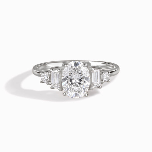 Women Unique Art Deco Style 925 Sterling Silver Oval  & Baguette CutCubic Zirconia Engagement Ring