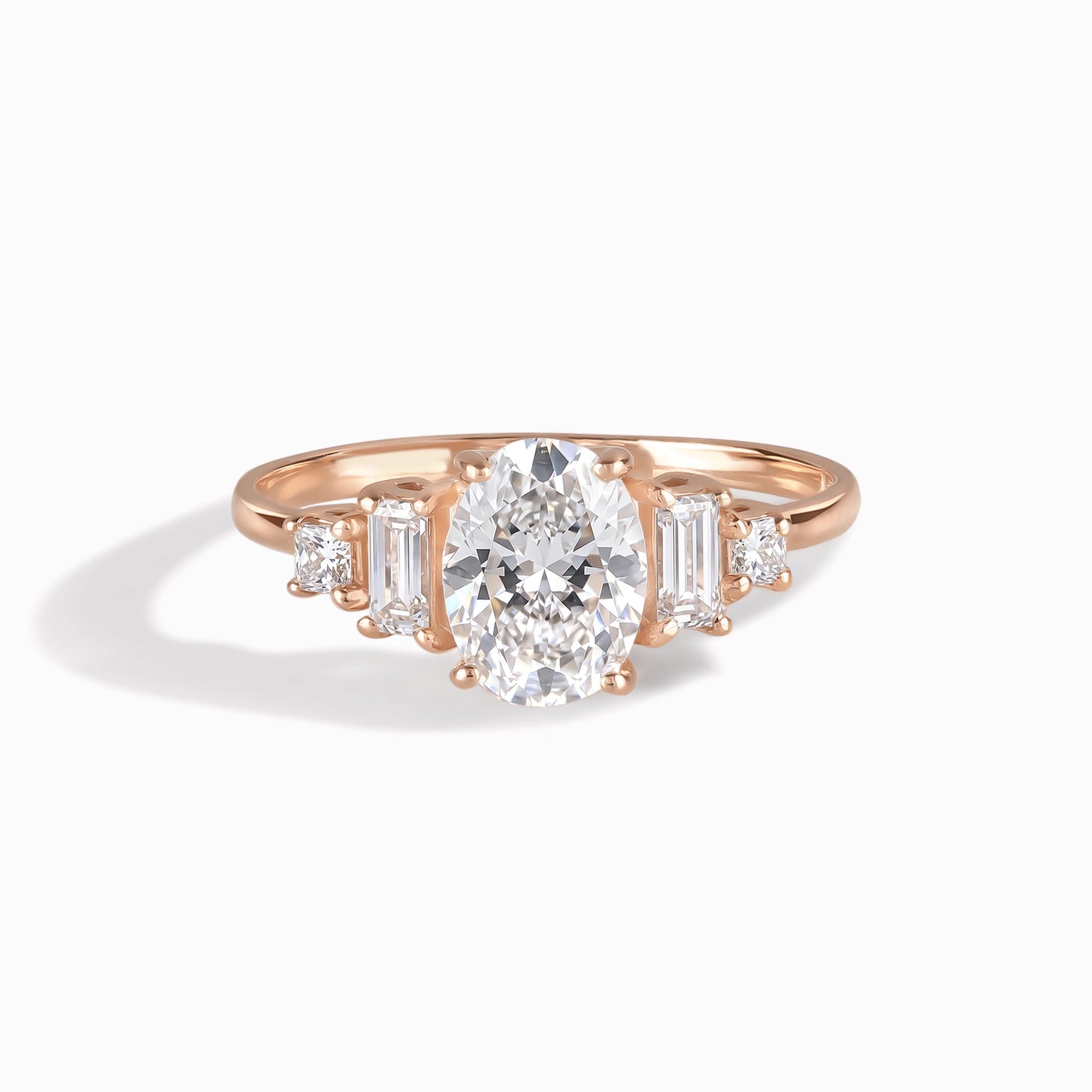 Art Deco Style 18k Rose Gold Vermeil Oval Engagement Ring with Cubic Zirconia