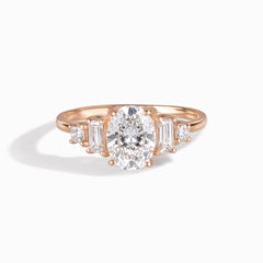 Art Deco Style 18k Rose Gold Vermeil Oval Engagement Ring with Cubic Zirconia