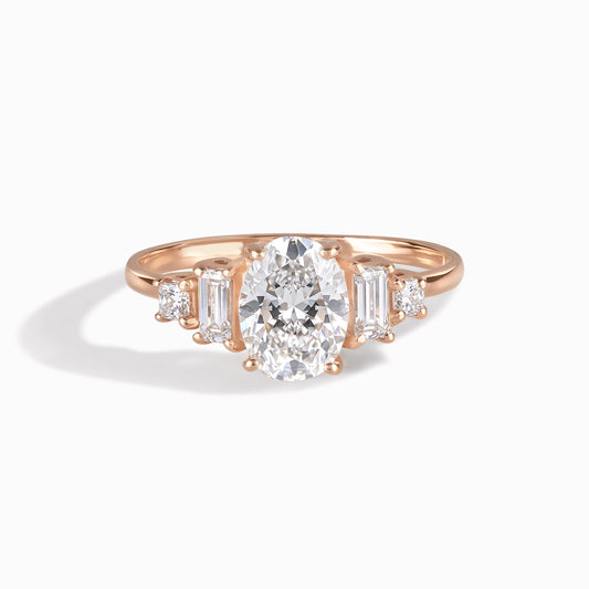 Art Deco Style 18k Rose Gold Vermeil Oval Engagement Ring with Cubic Zirconia