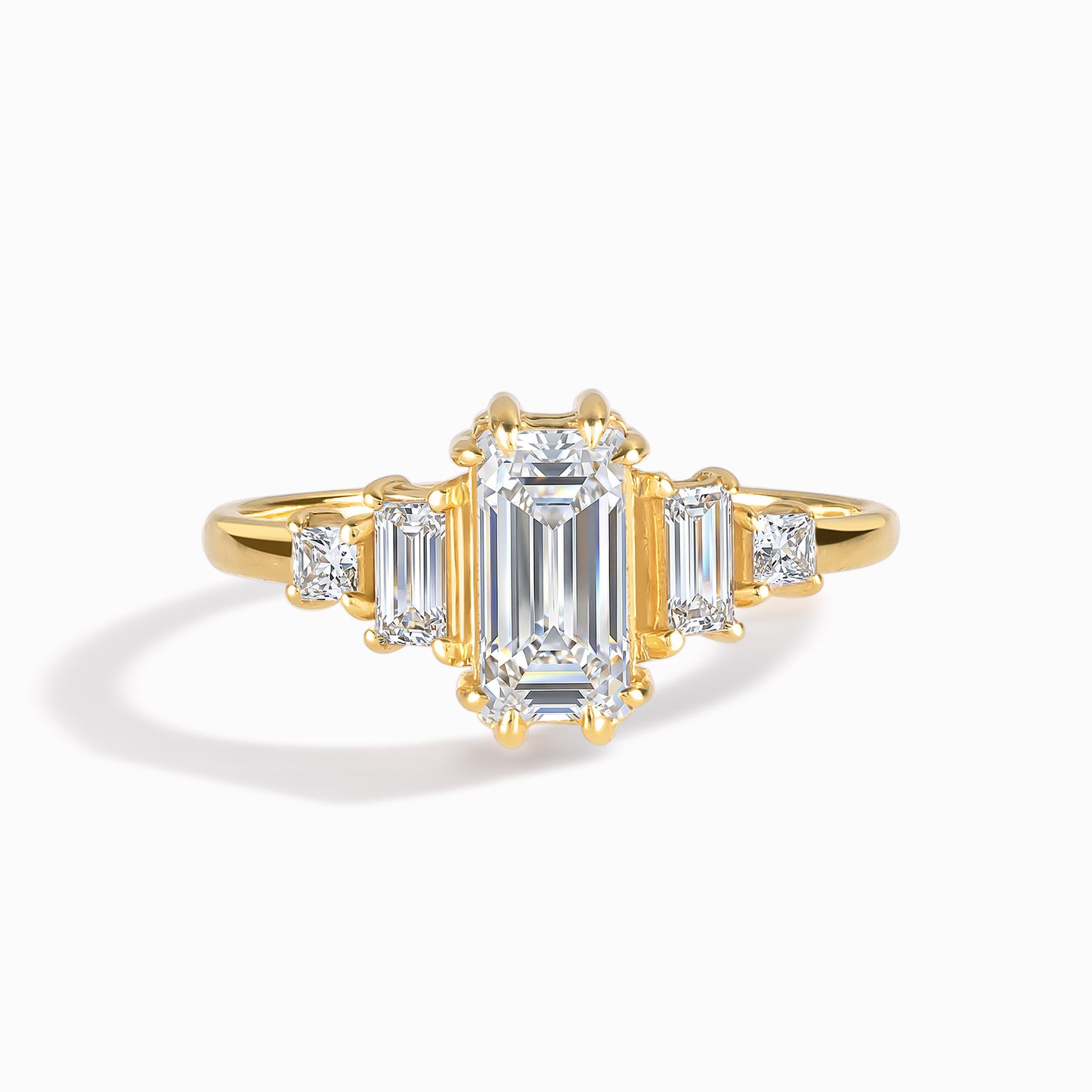 Unique Art Deco Style 18k Yellow Gold Vermeil Baguette-Cut Cubic Zirconia Engagement Ring for Her