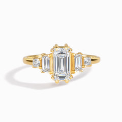 Unique Art Deco Style 18k Yellow Gold Vermeil Baguette-Cut Cubic Zirconia Engagement Ring for Her