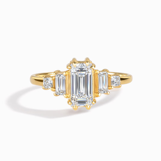 Unique Art Deco Style 18k Yellow Gold Vermeil Baguette-Cut Cubic Zirconia Engagement Ring for Her