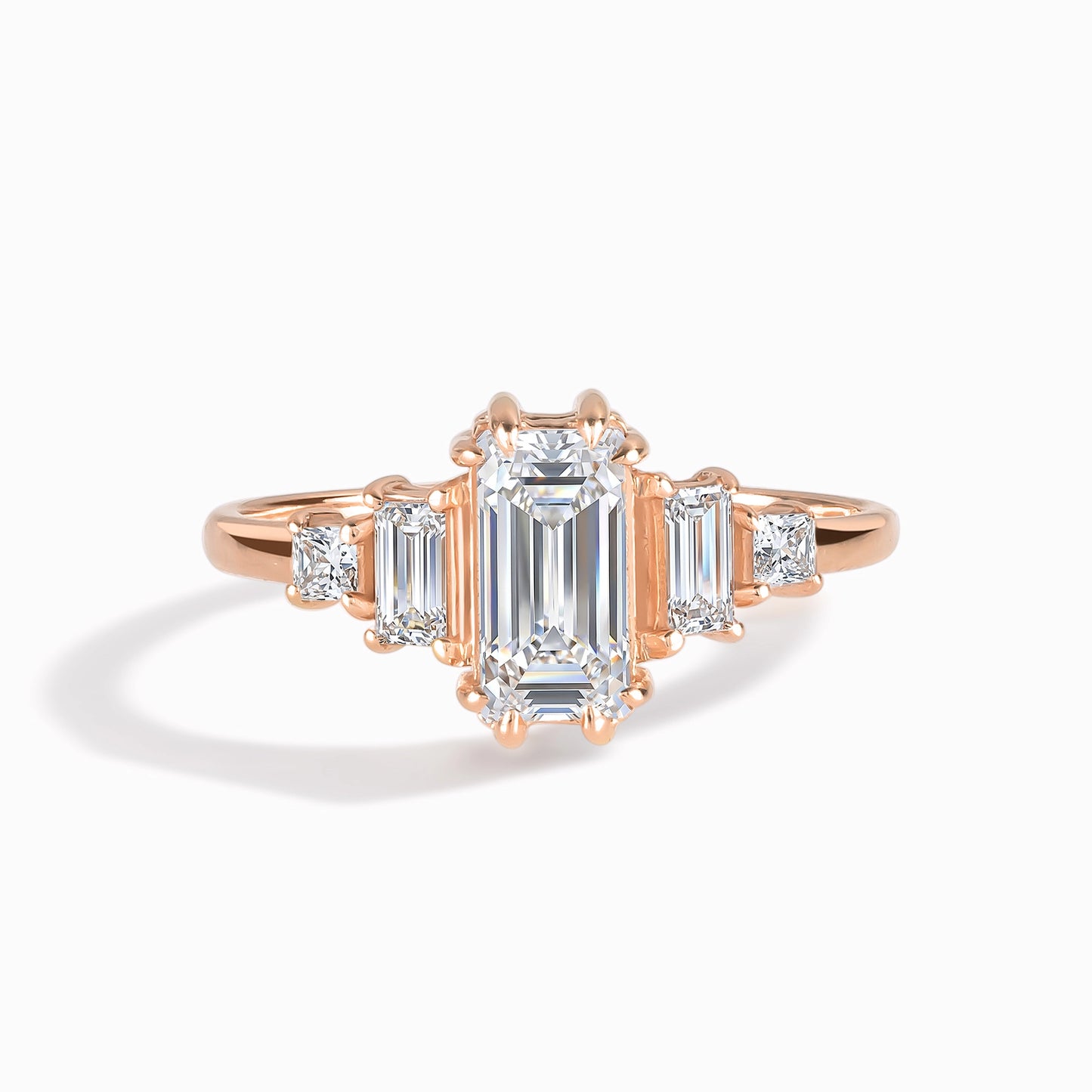 Unique Art Deco Style 18k Rose Gold Vermeil Baguette-Cut Cubic Zirconia Engagement Ring