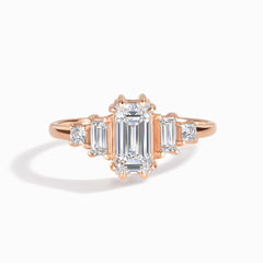 Unique Art Deco Style 18k Rose Gold Vermeil Baguette-Cut Cubic Zirconia Engagement Ring