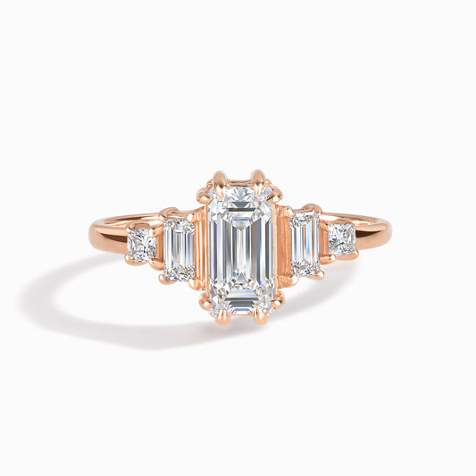 Unique Art Deco Style 18k Rose Gold Vermeil Baguette-Cut Cubic Zirconia Engagement Ring