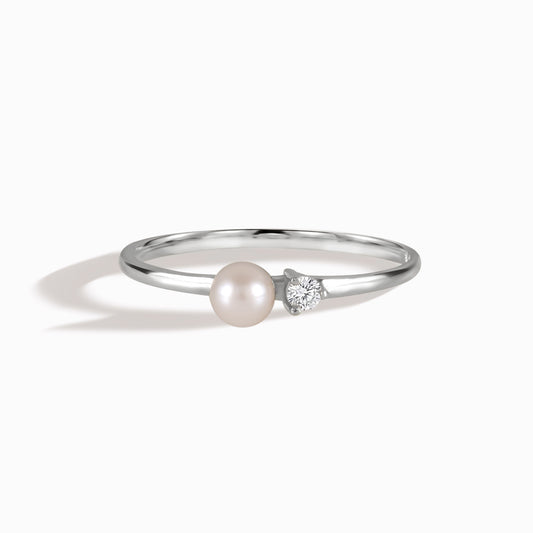 Dainty 925 Sterling Silver White Pearl & CZ Promise Ring for Her