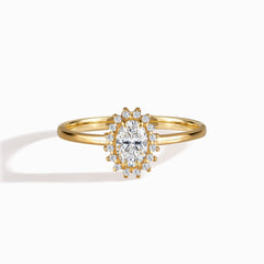 Delicate Halo 18k Yellow Gold Vermeil Oval-Cut Cubic Zirconia Engagement Ring