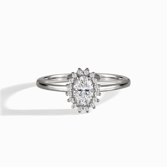 Women Dainty 925 Sterling Silver Oval Cut CZ Halo Engagement Ring