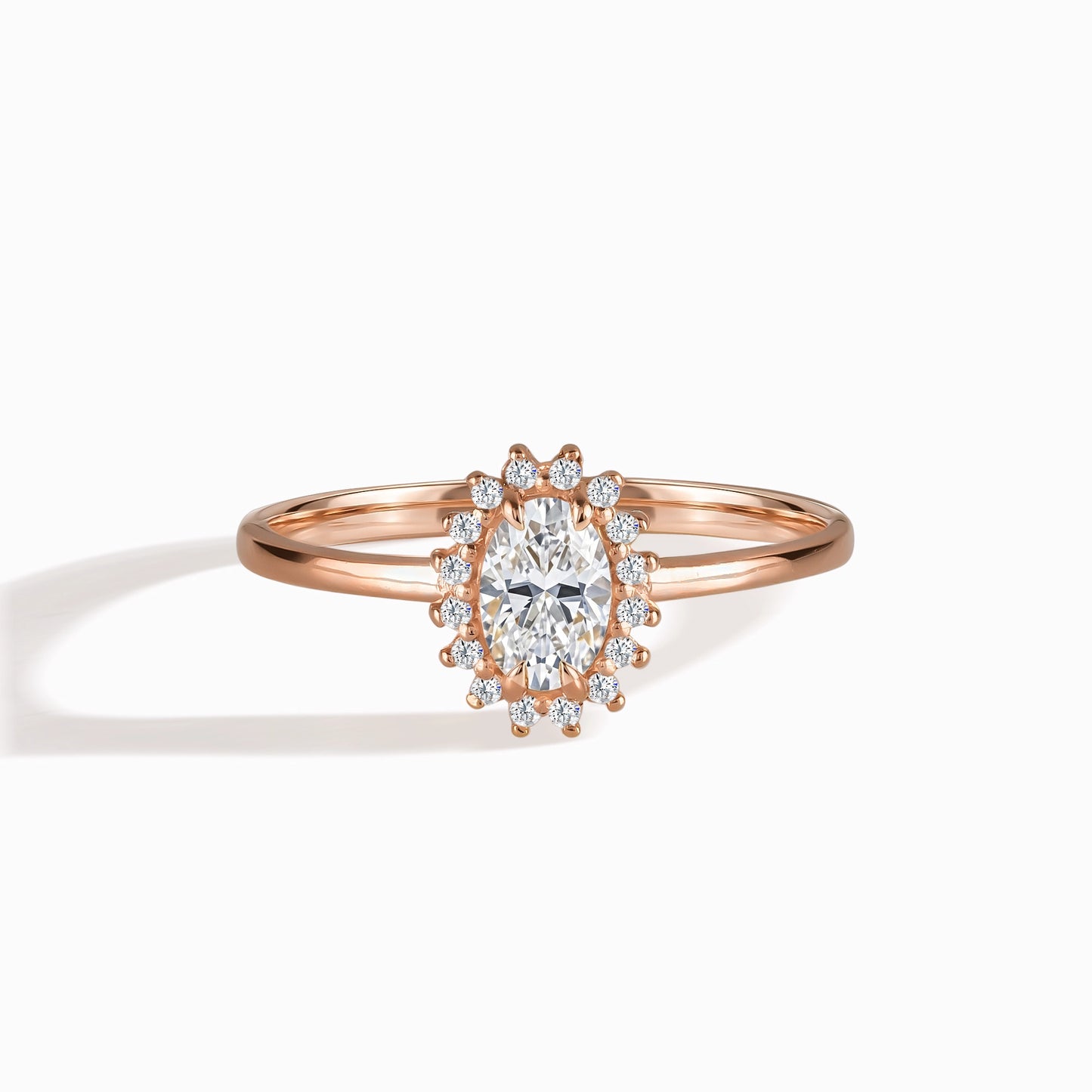 Dainty Halo 18k Rose Gold Vermeil Oval-Cut Cubic Zirconia Engagement Ring for Her