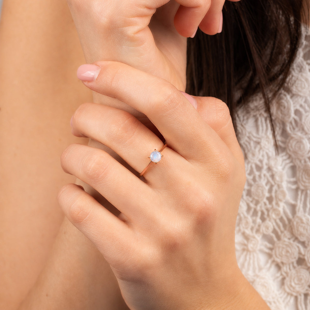Elira Rose Gold Moonstone Round Solitaire Ring
