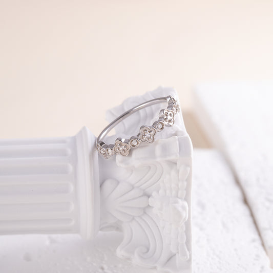 Unique Vintage Style Art Deco 925 Sterling Silver Half Eternity CZ Wedding Band for Her