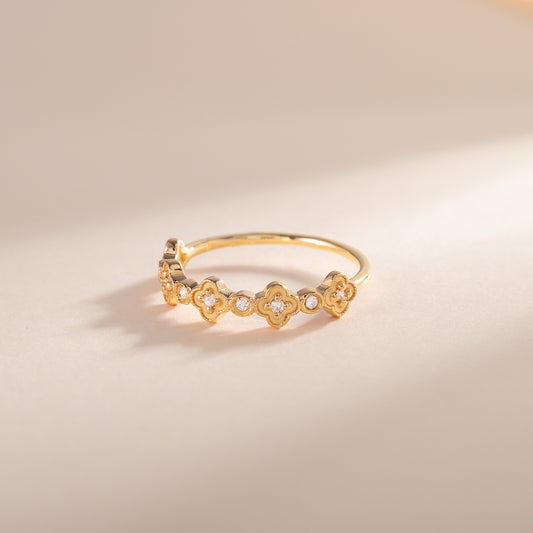 Women Vintage Style Art Deco 18k Yellow Gold Vermeil Silver CZ Wedding Band