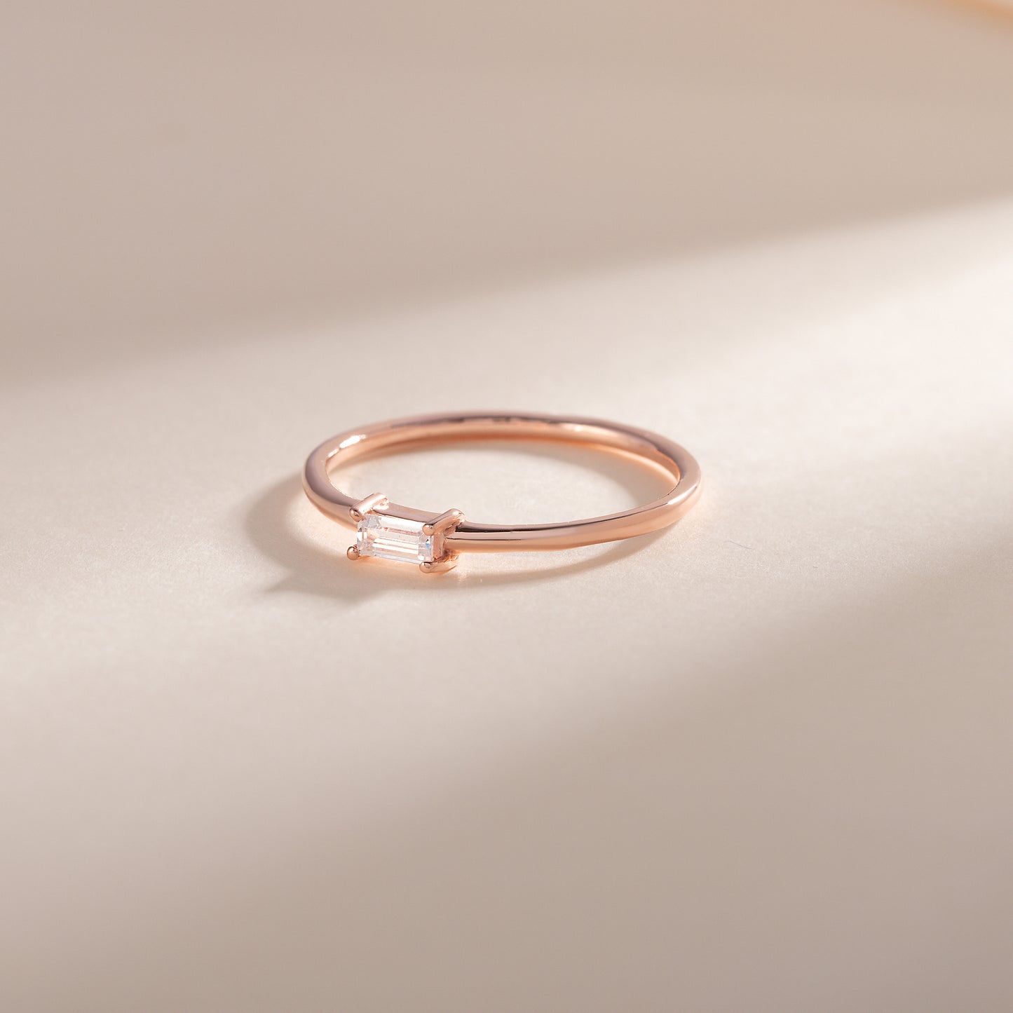 Minimalist 18K Rose Gold Vermeil Silver Baguette CZ Promise Ring for Her