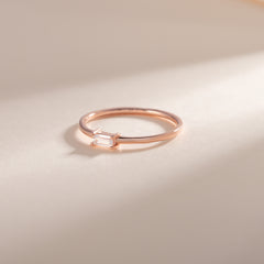Minimalist 18K Rose Gold Vermeil Silver Baguette CZ Promise Ring for Her