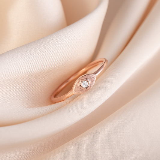 Women 18k Rose Gold Vermeil Silver Solitaire CZ Evil Eye Gold Protection Ring