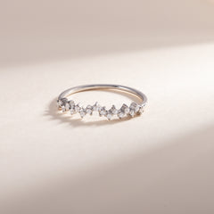 Women Minimalist Elegant 925 Sterling Silver CZ Cluster Wedding Band