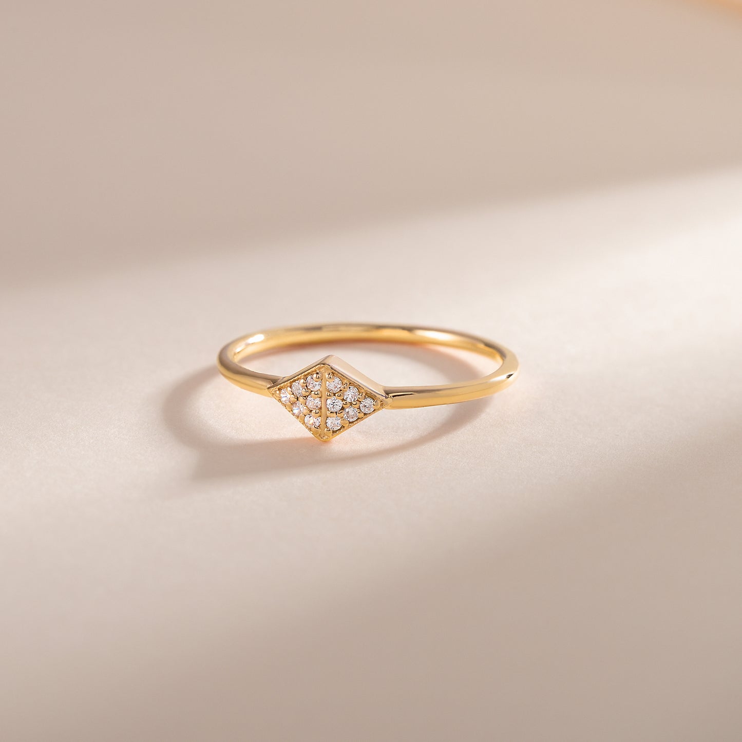 Dainty Geometric 18K Yellow Gold Vermeil Silver CZ Promise Ring for Her