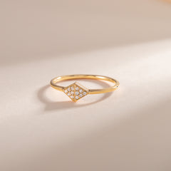 Dainty Geometric 18K Yellow Gold Vermeil Silver CZ Promise Ring for Her