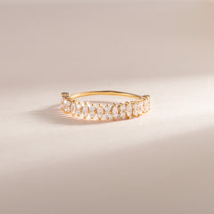 Unique Women 18K Yellow Gold Vermeil Silver Half Eternity Marquise CZ Wedding Band