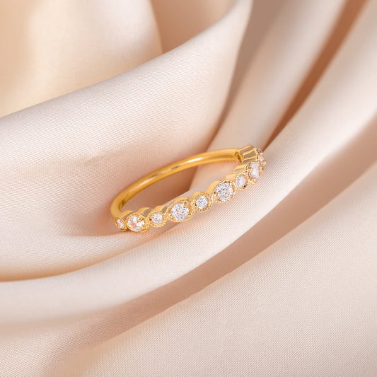 Women Dainty & Elegant 18K Yellow Gold Vermeil Bezel Set CZ Wedding Band
