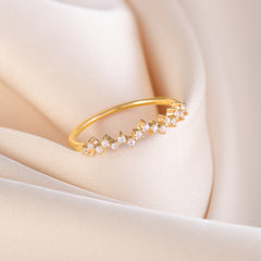 Women Dainty Minimalist 18K Yellow Gold Vermeil Cluster CZ Stacking Ring or Wedding Band