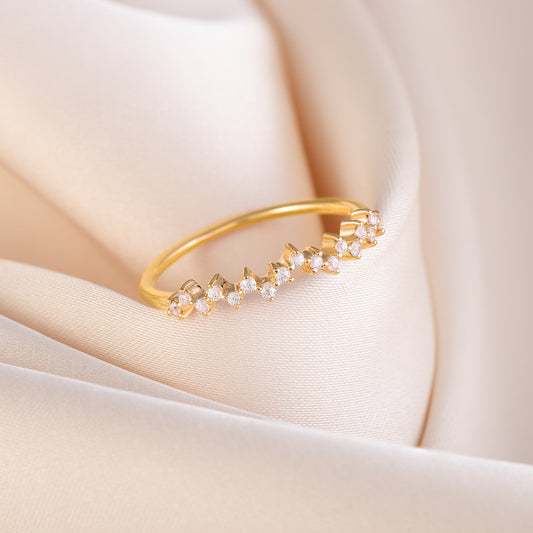 Women Dainty Minimalist 18K Yellow Gold Vermeil Cluster CZ Stacking Ring or Wedding Band
