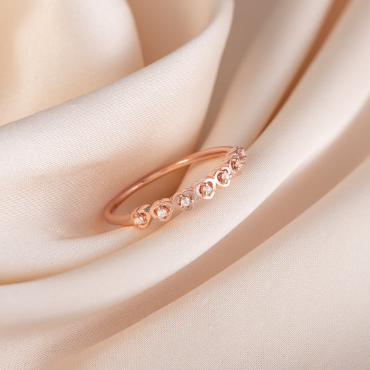 Women Delicate 18K Rose Gold Vermeil Silver CZ Heart Wedding Band
