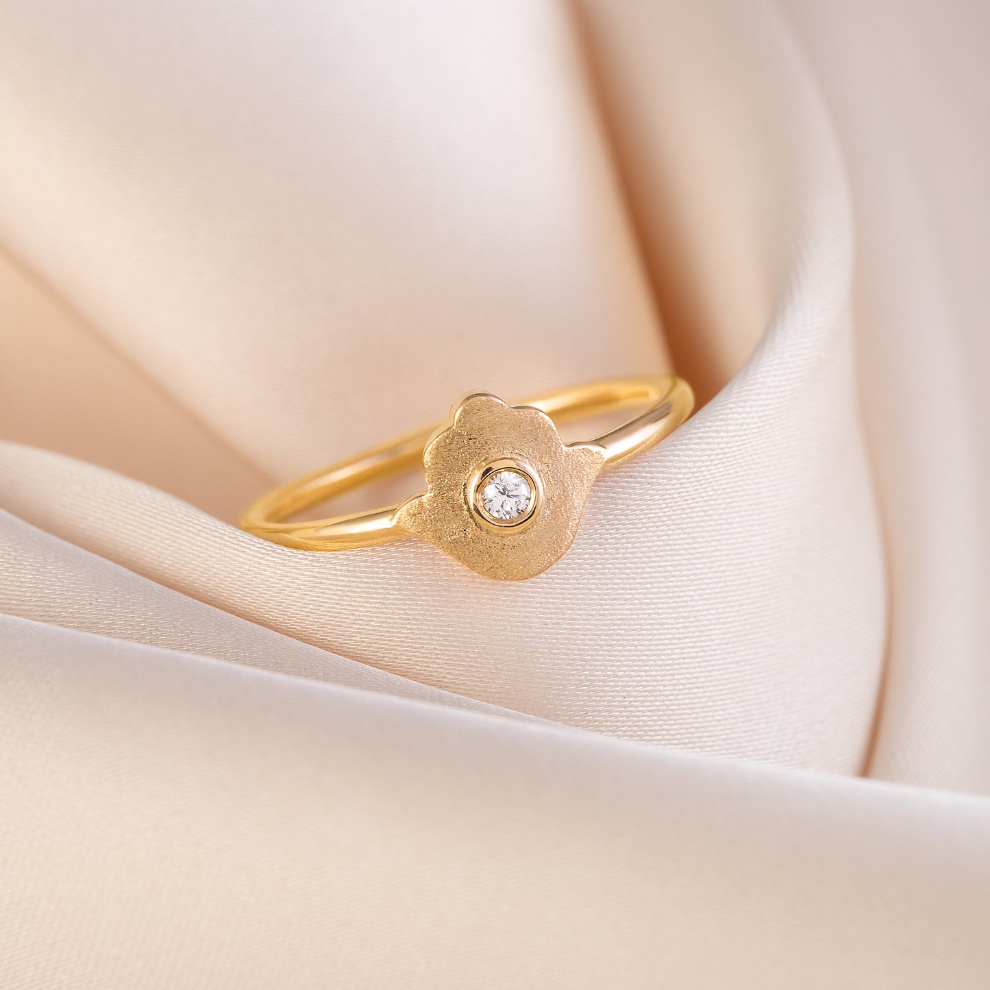 Women Dainty 18K Yellow Gold Vermeil Silver Protection Hamsa Hand Ring