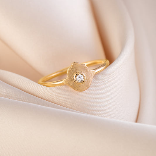 Women Dainty 18K Yellow Gold Vermeil Silver Protection Hamsa Hand Ring