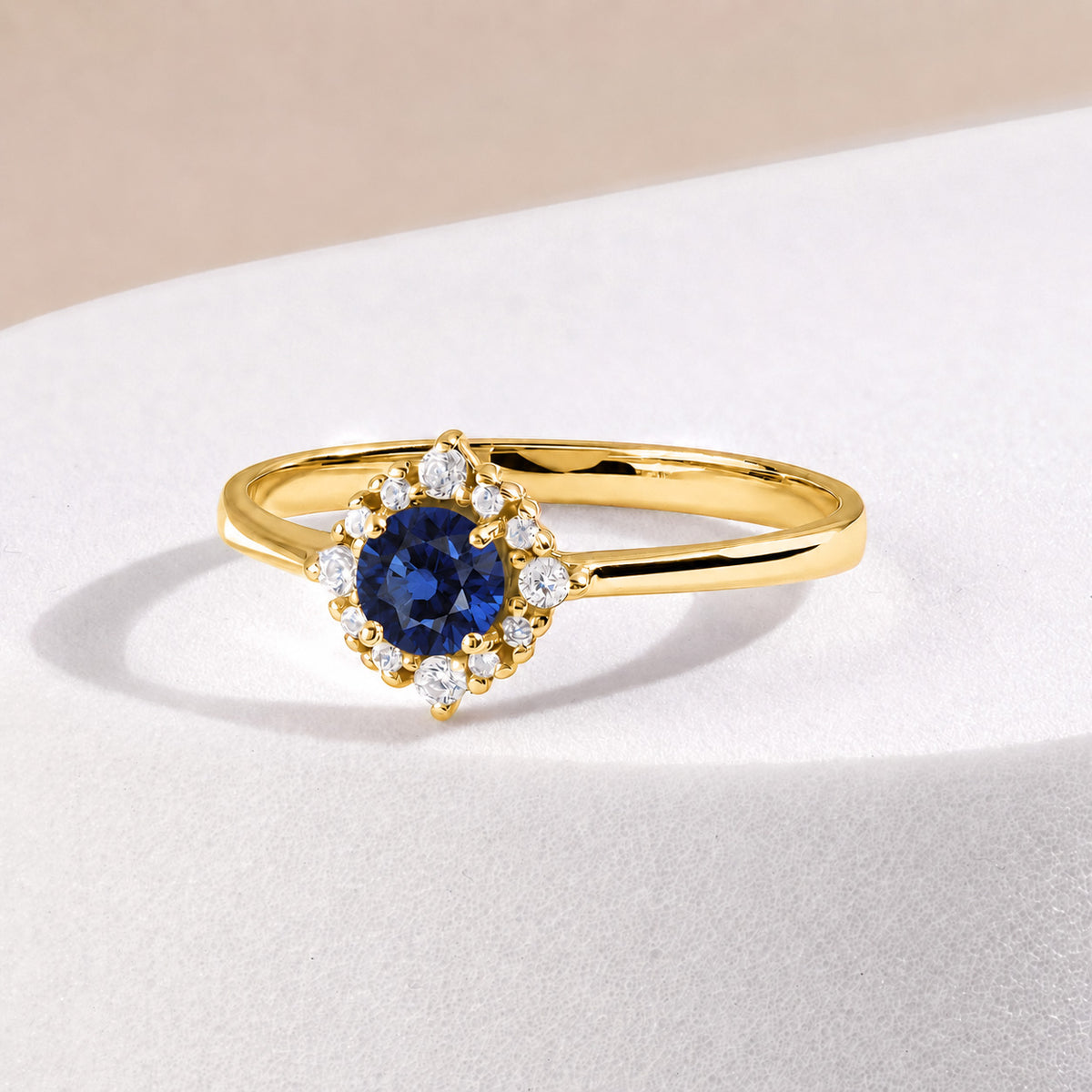 Celeste Yellow Gold Sapphire Halo Ring