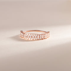 Women Dainty Victorian Style 18k Rose Gold Vermeil Silver Marquise CZ Wedding Band, Unique Stackable Band
