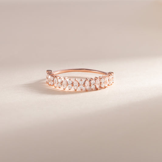 Women Dainty Victorian Style 18k Rose Gold Vermeil Silver Marquise CZ Wedding Band, Unique Stackable Band