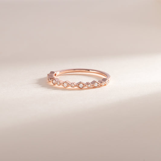 Dainty Vintage Style Art Deco 18k Rose Gold Filled Half Eternity CZ Wedding Band