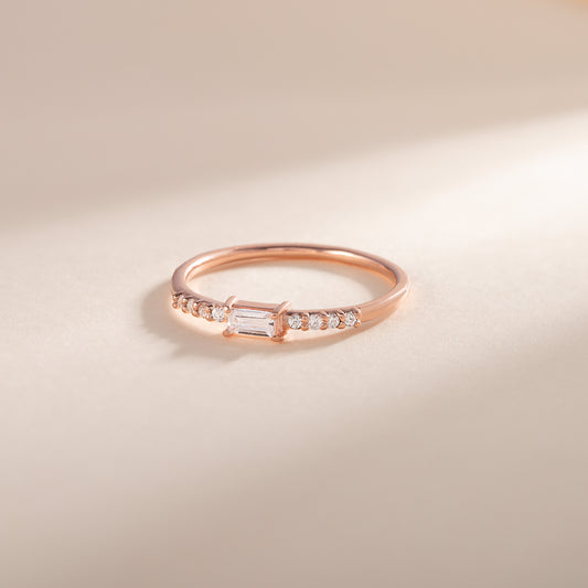 Minimalist Dainty 18K Rose Gold Filled Baguette CZ Engagement Ring