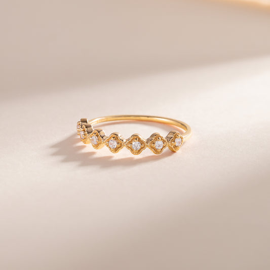 Women Dainty Vintage Style Art Deco 18k Yellow Gold Vermeil CZ Wedding Band