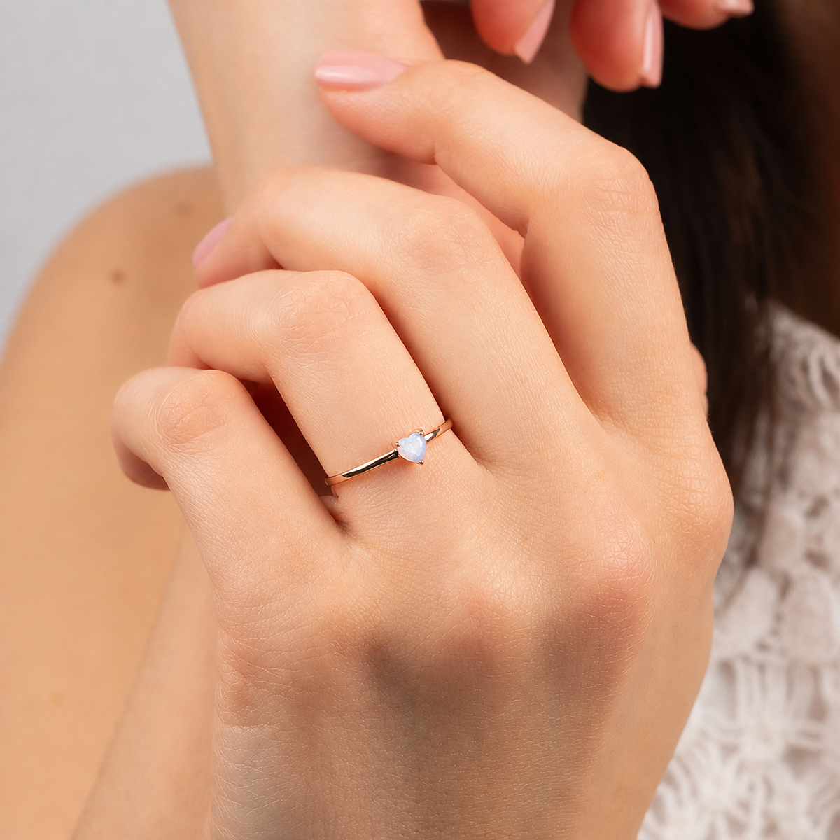 Evania Rose Gold Moonstone Heart Ring