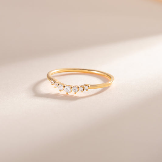 Women Dainty 18K Yellow Gold Vermeil Silver Chevron Wedding Band, Curved Stacking Ring