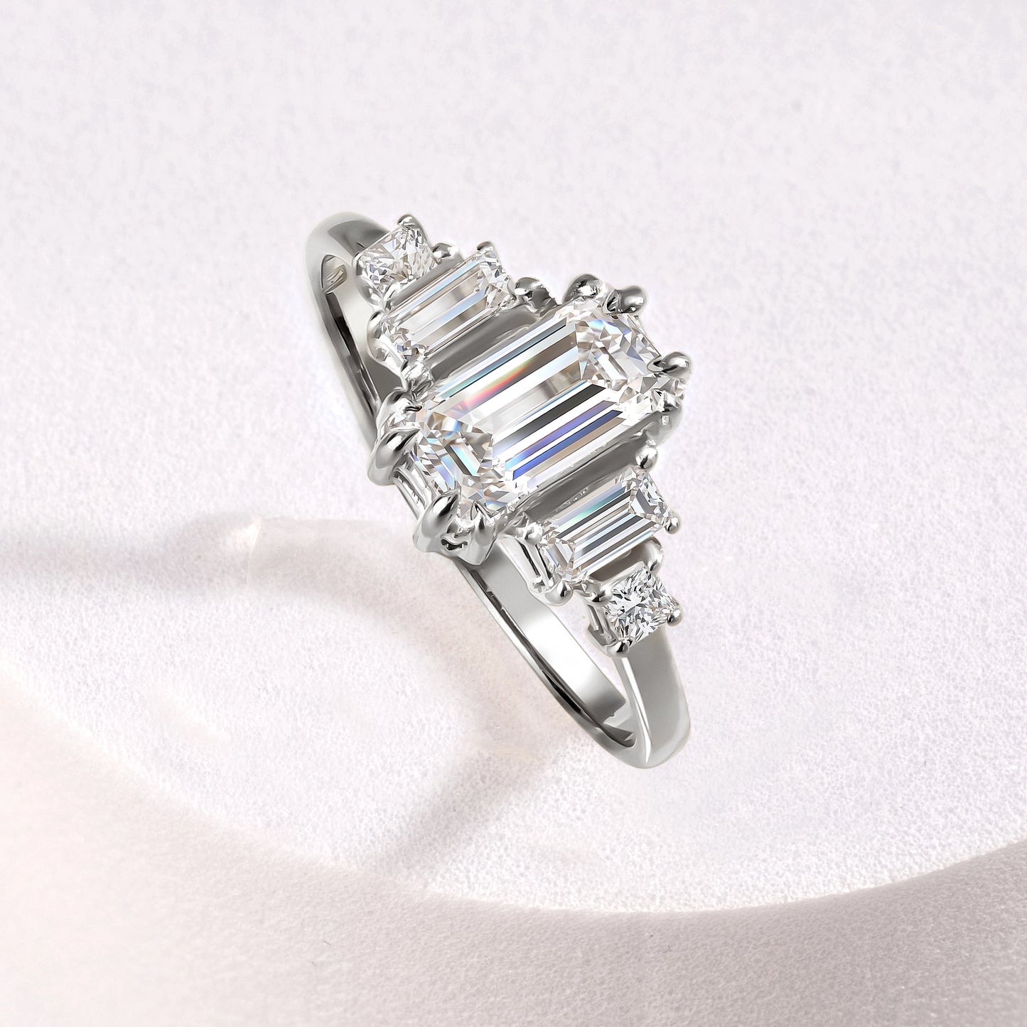 Women Unique Art Deco Style 925 Sterling Silver Baguette Cubic Zirconia Engagement Ring