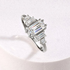 Women Unique Art Deco Style 925 Sterling Silver Baguette Cubic Zirconia Engagement Ring